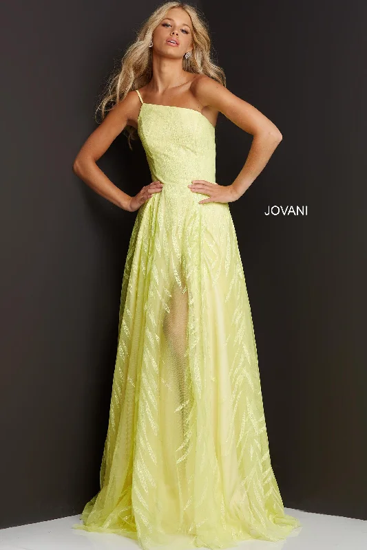 Bodycon dress with a halter neck​Jovani 07251 One Shoulder Long Prom Gown