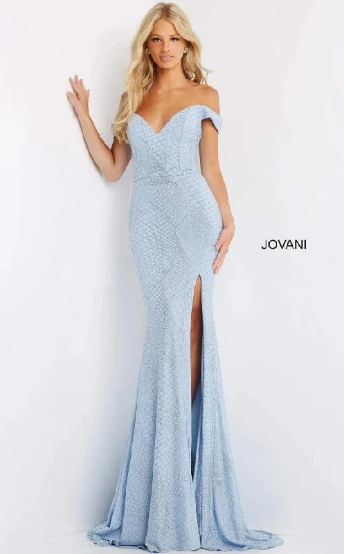 Bodycon dress in a geometric pattern​Jovani 06218 Spaghetti Strap Long Formal Prom Gown
