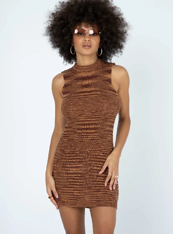 Bodycon dress with a lace - up front​Maceo Mini Dress Brown