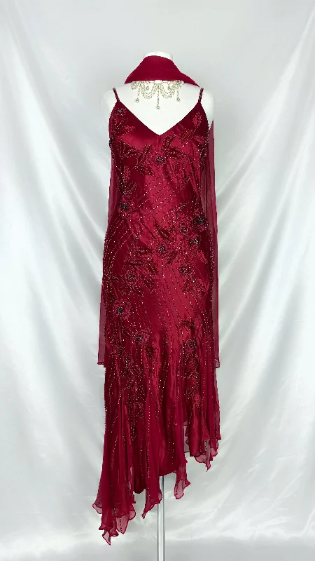 Wedding guest dresses with pom - pom trims for a playful lookScarlet Rose Silk Asymmetrical Midi Dress With Matching Scarf Wedding guest dresses with pom - pom trims for a playful lookScarlet Rose Silk Asymmetrical Midi Dress With Matching Scarf