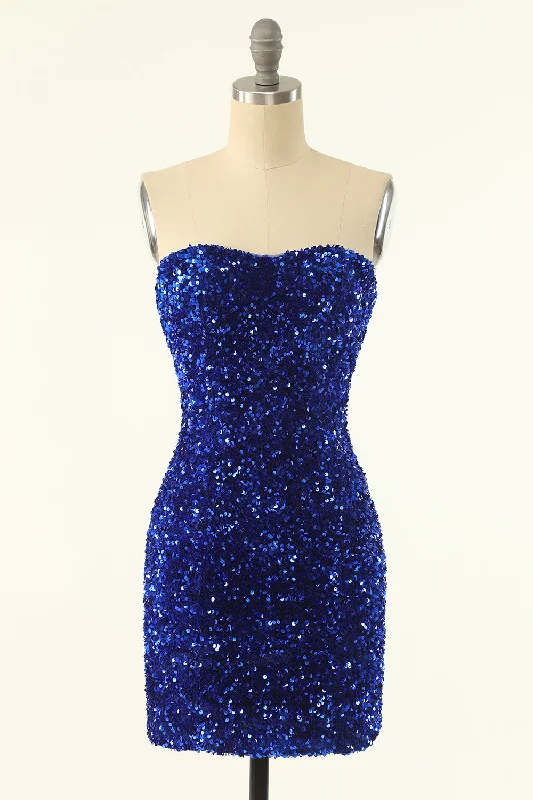 Mini cocktail dresses with a ruffled hem and a solid colorRoyal Blue Sweetheart Sequins Tight Homecoming Dress Mini cocktail dresses with a ruffled hem and a solid colorRoyal Blue Sweetheart Sequins Tight Homecoming Dress