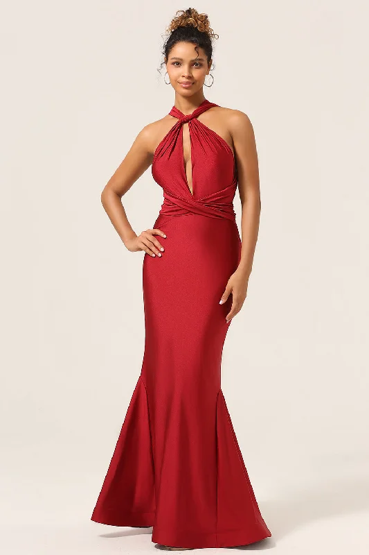 Ribbed - texture wedding guest dresses in neutral colorsSatin Burgundy Halter Bridesmaid Dress Ribbed - texture wedding guest dresses in neutral colorsSatin Burgundy Halter Bridesmaid Dress