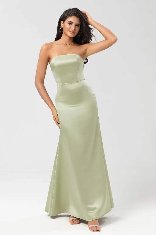 Embroidered wedding guest dresses in earthy tones for a rustic weddingSatin Strapless Dusty Sage Bridesmaid Dress Embroidered wedding guest dresses in earthy tones for a rustic weddingSatin Strapless Dusty Sage Bridesmaid Dress