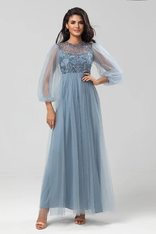 Strapless wedding guest dresses with rhinestone - studded bodicesSequins Dusty Blue Bridesmaid Dress with Long Sleeves Strapless wedding guest dresses with rhinestone - studded bodicesSequins Dusty Blue Bridesmaid Dress with Long Sleeves