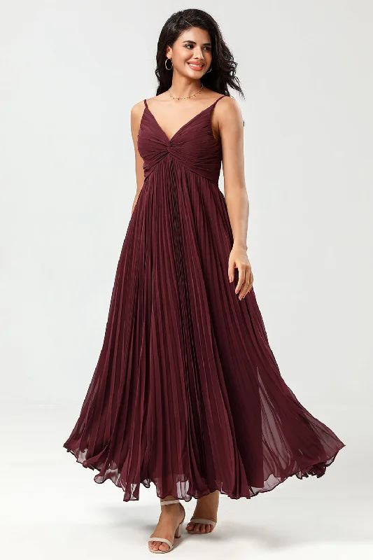 Wedding guest dresses with puff sleeves and knee - length hemsSpaghetti Straps Cabernet Bridesmaid Dress Wedding guest dresses with puff sleeves and knee - length hemsSpaghetti Straps Cabernet Bridesmaid Dress