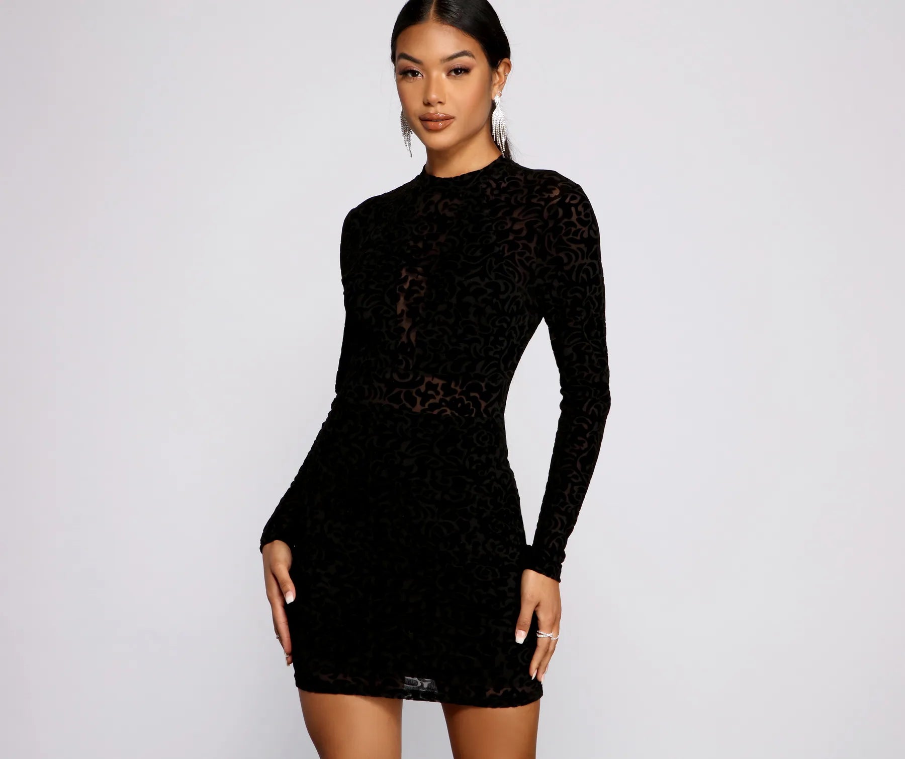Long - cocktail dresses with a slit and a fitted bodiceSultry And Stylish Flocked Mesh Mini Dress Long - cocktail dresses with a slit and a fitted bodiceSultry And Stylish Flocked Mesh Mini Dress