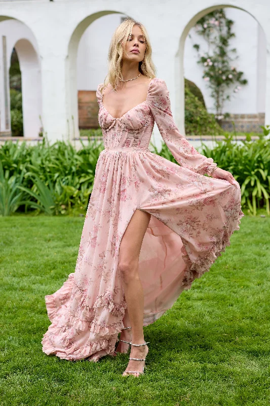 Wedding guest dresses with pom - pom trims for a playful lookThe Carmella Dress in Peach Tapestry