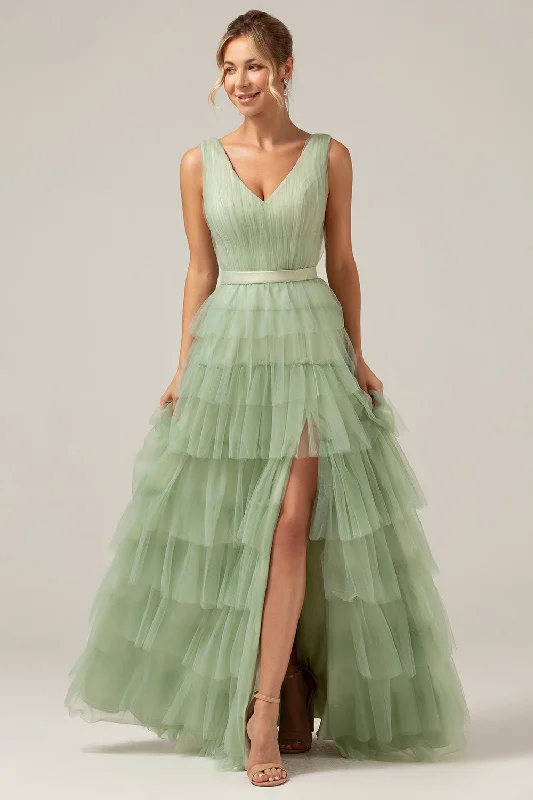 Sheer wedding guest dresses with lace inserts and long sleevesGreen Tiered A Line V-Neck Tulle Long Prom Dress with Slit Sheer wedding guest dresses with lace inserts and long sleevesGreen Tiered A Line V-Neck Tulle Long Prom Dress with Slit