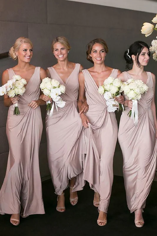 Sleeveless wedding guest dresses with pleated bodicesV-Neck Lilac Long Bridesmaid Dress Sleeveless wedding guest dresses with pleated bodicesV-Neck Lilac Long Bridesmaid Dress