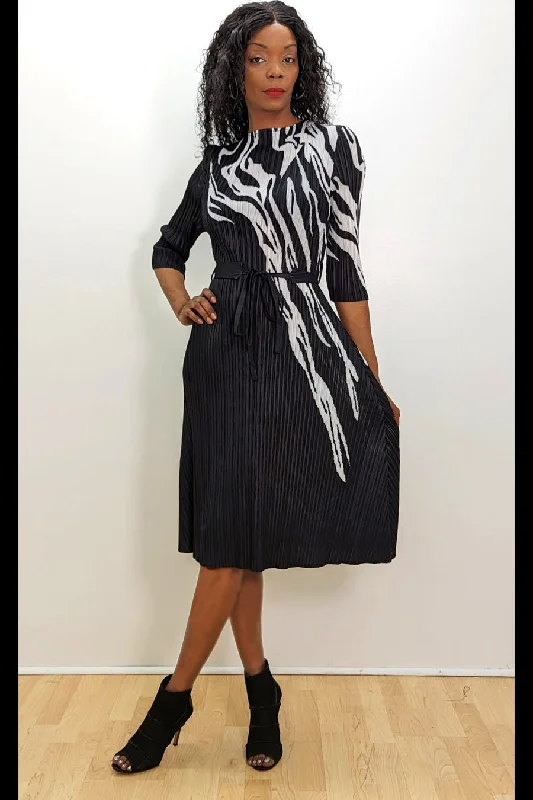 Party dresses with a polka - dot pattern for a classic and playful style​Long Sleeve Pleated Wrap Belt Midi Dress