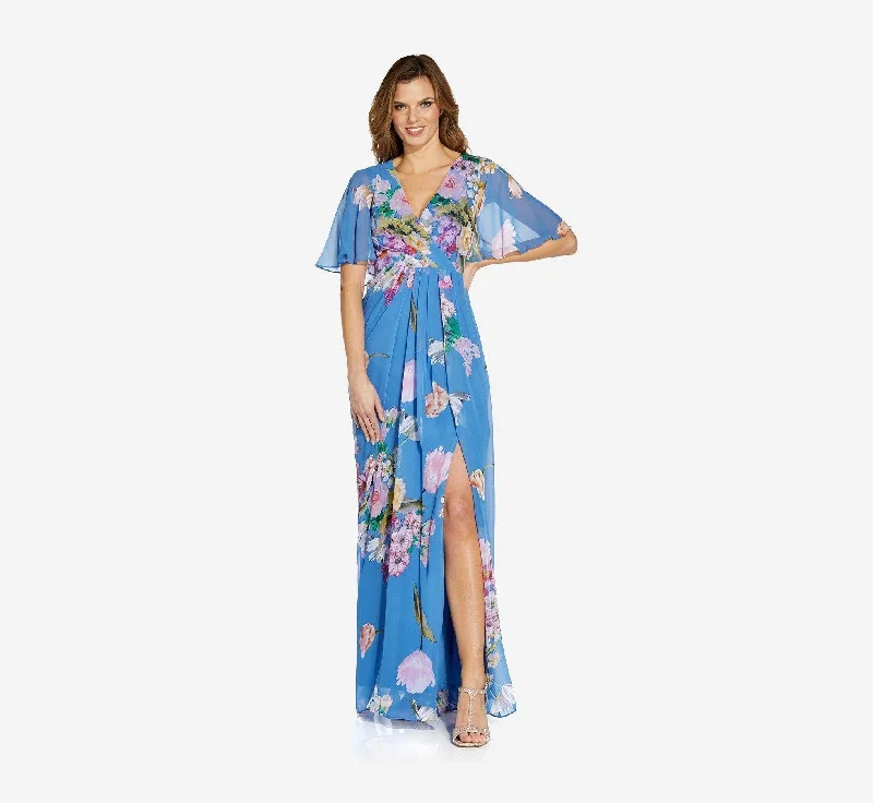 Bodycon dress with a transparent panelAdrianna Papell AP1E207802 Long Floral Chiffon Dress Bodycon dress with a transparent panelAdrianna Papell AP1E207802 Long Floral Chiffon Dress