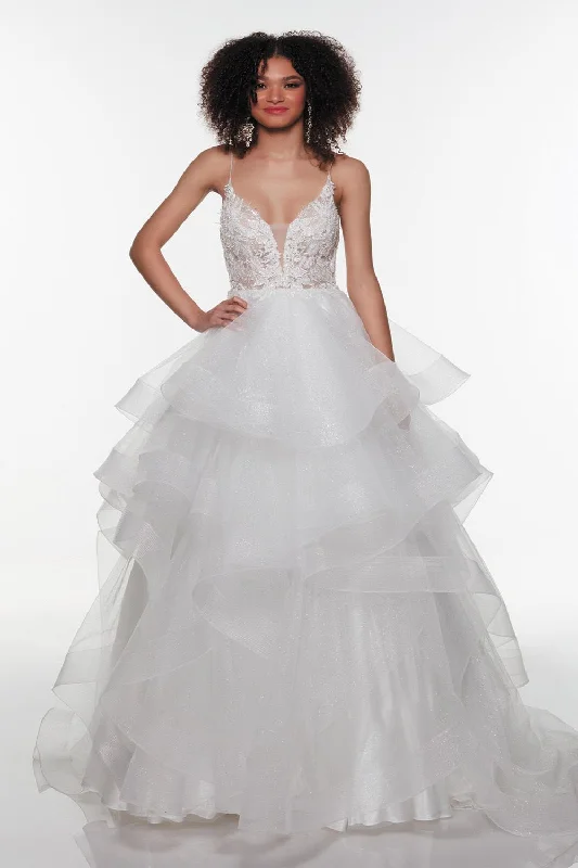 Tea - length formal dresses with lace trim for a semi - formal promAlyce 61290