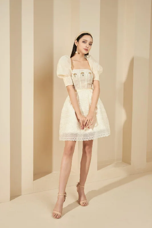 Party dresses with a bow detail for a cute and charming touch​Christina A-line Square Neck Lace Above The Knee Dress