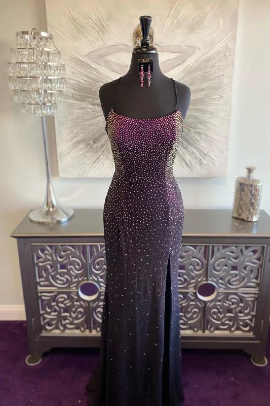 Midi - length party dresses for a modest and fashionable choiceDark Purple Lace-Up Back Mermaid Prom Dress with Beading Midi - length party dresses for a modest and fashionable choiceDark Purple Lace-Up Back Mermaid Prom Dress with Beading