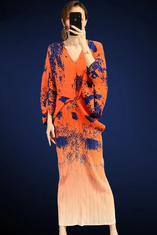 Fairy - themed party dresses with wings and glitter for a magical look​Dolman Sleeve Pleated V Neck Maxi Dress