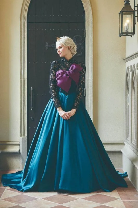 Retro - style party dresses inspired by the 1920s - 1980sElegant Frozen A-line Lace Long sleeves Satin Prom Dress Formal Dress PSK060 Retro - style party dresses inspired by the 1920s - 1980sElegant Frozen A-line Lace Long sleeves Satin Prom Dress Formal Dress PSK060