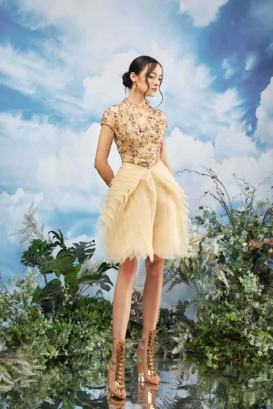 80s - inspired party dresses with bold colors and big shoulders​Fury A-line Sequin Organza Knee-length Dress