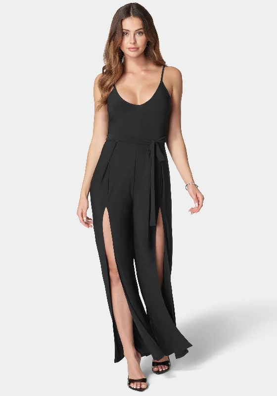 A - line formal dresses with beaded lace appliques for formal eventsHigh Slit V-Neck Cami Strap Jumpsuit