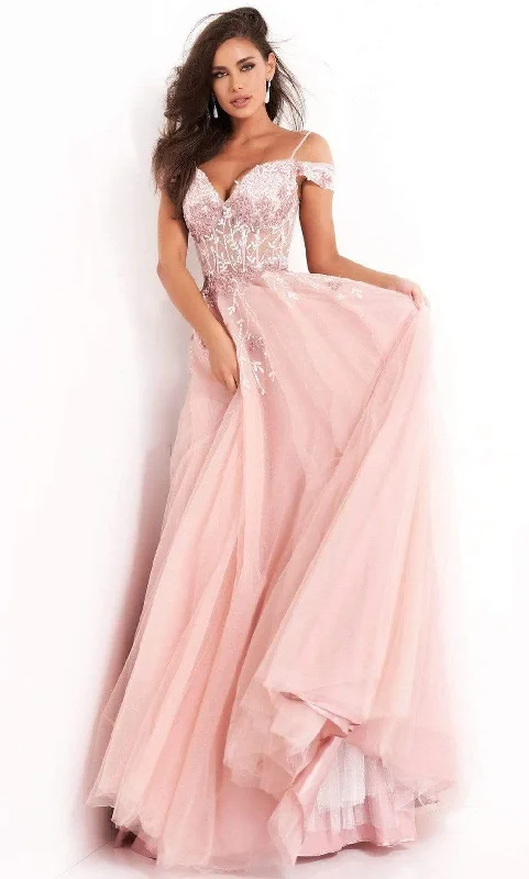 Ball - gown style formal dresses with sequined bodices for promJovani - 02022 Floral Ornate Corset Tulle Dress