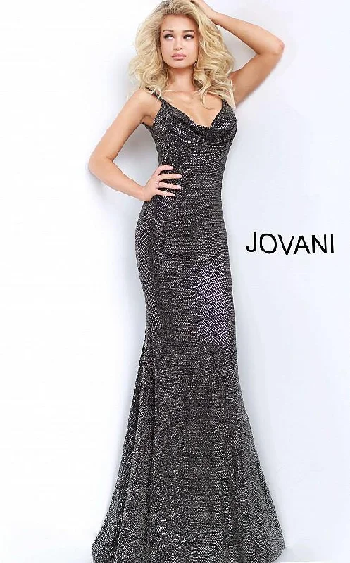 Bodycon dress with a scalloped edge​Jovani 3392 Long Cowl Neckline Prom Dress