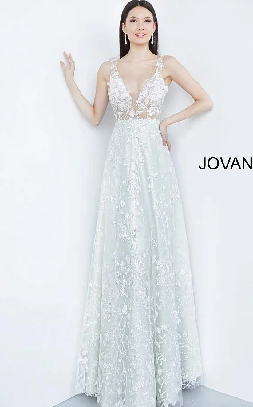 Long - sleeved bodycon dress for a formal winter event​Jovani 03462 Prom Long Sleeveless Sheer Bodice Gown