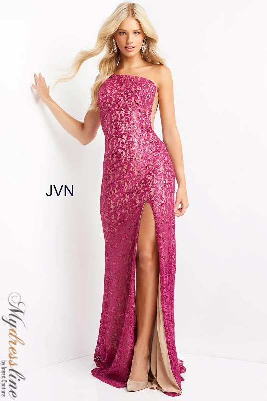 Prom dresses with lace - trimmed sleeves and empire - style waists for a flattering and vintage - inspired formal affairJovani JVN06127 Prom dresses with lace - trimmed sleeves and empire - style waists for a flattering and vintage - inspired formal affairJovani JVN06127