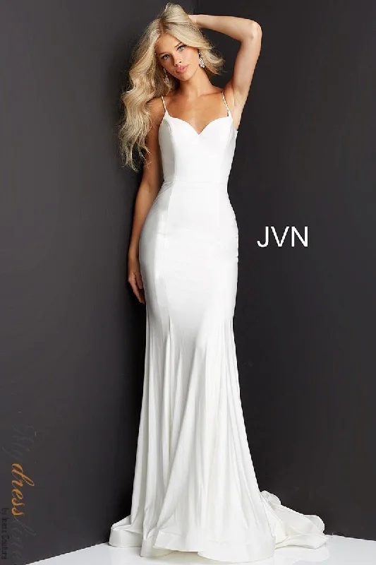Formal dresses with tiered lace skirts and off - the - shoulder necklines for a feminine and elegant formal appearanceJovani JVN07643 Formal dresses with tiered lace skirts and off - the - shoulder necklines for a feminine and elegant formal appearanceJovani JVN07643