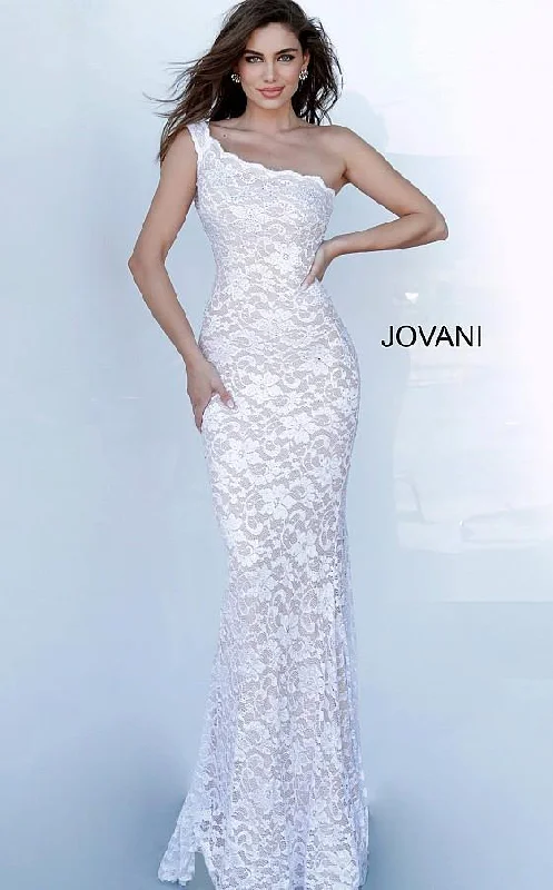 Bodycon dress made of stretchy spandex for comfort​Jovani 02169 Lace One Shoulder Prom Dress