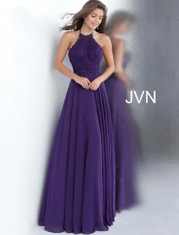 Bodycon dress with a transparent panel​Jovani 64114 Prom Long Halter Formal Dress