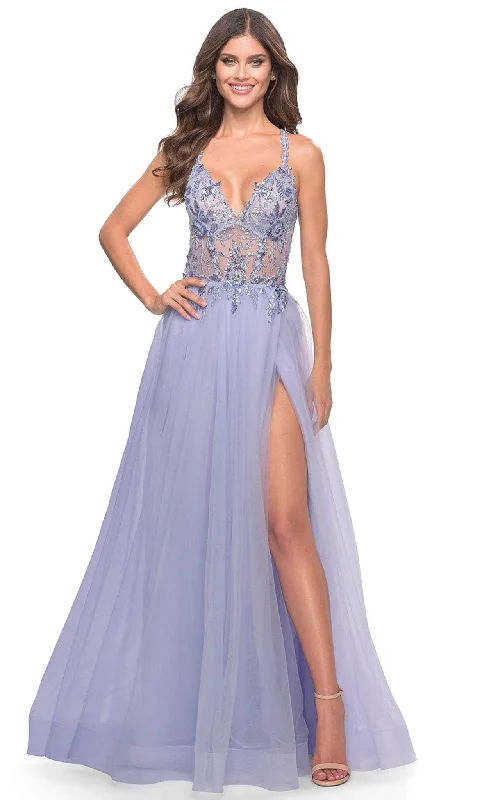 Formal dresses with tiered skirts and pearl embellishments for a luxurious feelLa Femme 31369 - Sleeveless Sheer Bodice Prom Dress