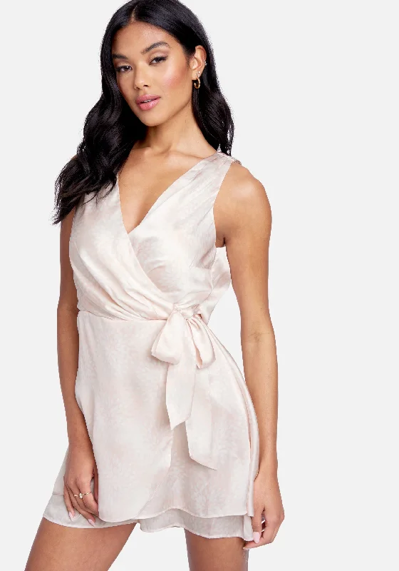 Tea - length formal dresses with lace trim for a semi - formal promLaced Back Woven Romper