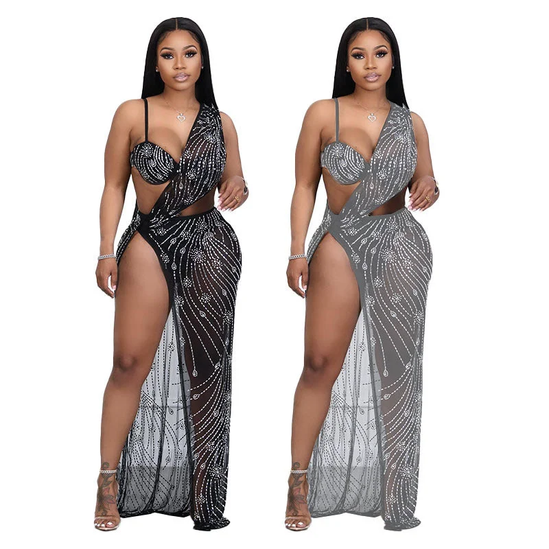 Formal dresses with abstract print panels and rhinestone embellishments for a unique formal eventLadies Luxury Evening Dresses Women Long Elegant Dresses Single Sling Backless Sleeveless Party Dress
