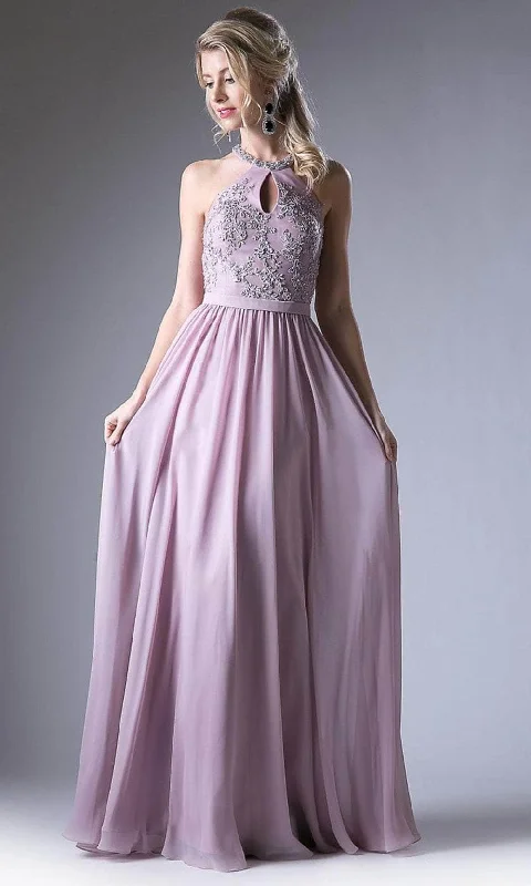 Formal dresses with high - low hems and floral embroidery for a unique prom styleLadivine 1006 - Halter Keyhole Front Pleated A-line Dress Formal dresses with high - low hems and floral embroidery for a unique prom styleLadivine 1006 - Halter Keyhole Front Pleated A-line Dress