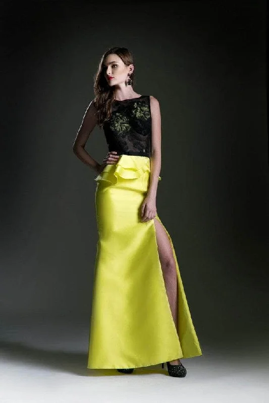 Prom dresses with cold - shoulder ruffled sleeves and floral prints for a romantic and fashionable styleLadivine 15088 - Laced Top Slit Mermaid Gown Prom dresses with cold - shoulder ruffled sleeves and floral prints for a romantic and fashionable styleLadivine 15088 - Laced Top Slit Mermaid Gown