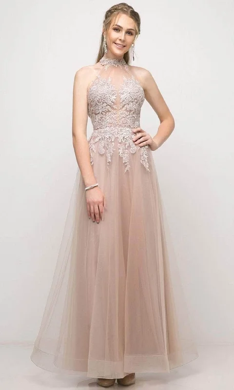 Tea - length formal dresses with lace trim for a semi - formal promLadivine UT252 - High Neck Embroidered Tulle Gown Tea - length formal dresses with lace trim for a semi - formal promLadivine UT252 - High Neck Embroidered Tulle Gown