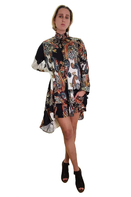 Party dresses with a fringed detail for a fun and dynamic style​Long Sleeve Button Down High Low Satin Dress