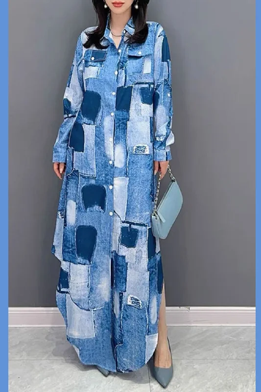 80s - inspired party dresses with bold colors and big shoulders​Long Sleeve Parabola Cut Polyblend Dress