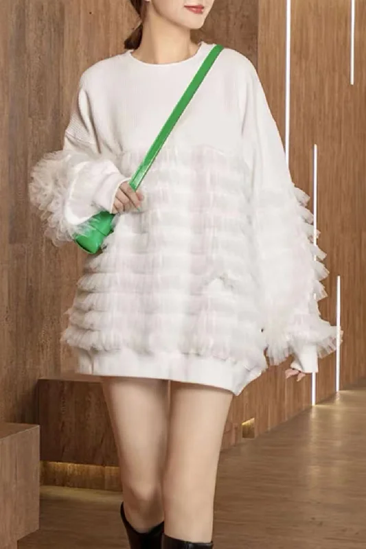 Satin party dresses with a smooth and lustrous finish​Long Sleeve Ruffles Short Dress