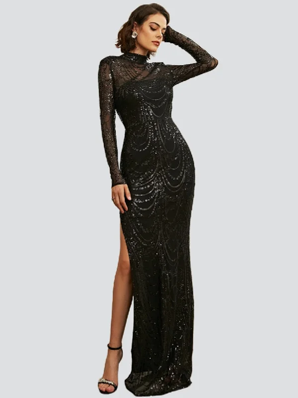 Prom dresses with keyhole backs and rhinestone - studded straps for a flirty lookLuxurious Black Sequin Split Cocktail Dress XJ1722 Prom dresses with keyhole backs and rhinestone - studded straps for a flirty lookLuxurious Black Sequin Split Cocktail Dress XJ1722