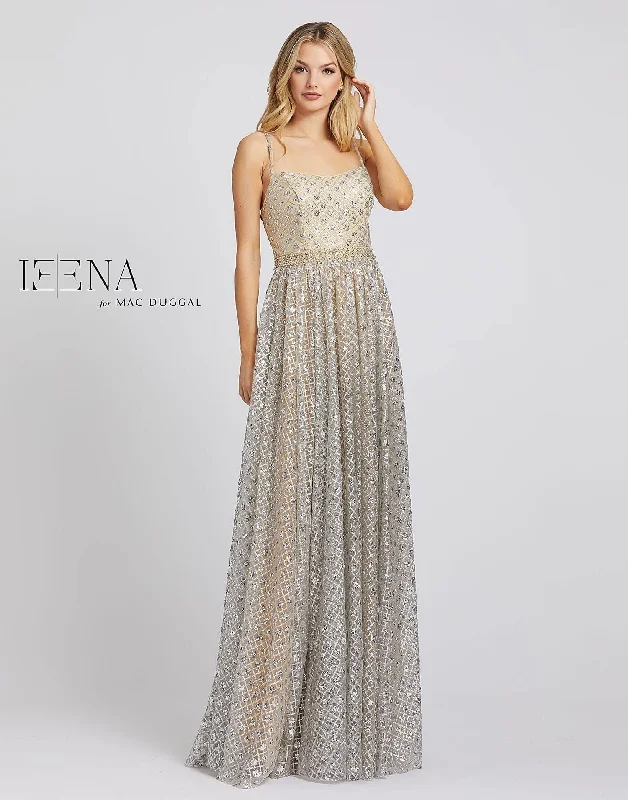 Bodycon dress with a peplum hem​Mac Duggal 26294 Prom Long Formal Metallic Dress