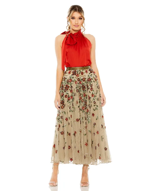 Ball gown party dresses with a full skirt for a princess - like look​Mac Duggal R5707 Floral Beaded Long Chiffon Skirt Only