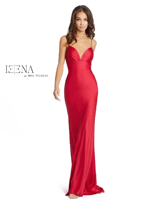 Bodycon dress with a patchwork pattern​Mac Duggal 26415 Long Spaghetti Strap Formal Dress