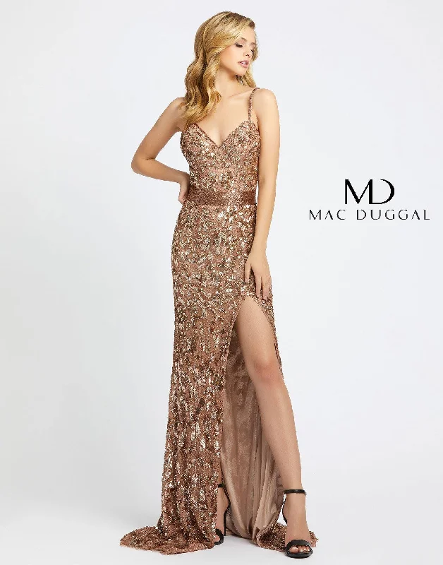 Bodycon dress with a flared skirt for a unique silhouette​Mac Duggal 4691 Long Spaghetti Strap Formal Dress