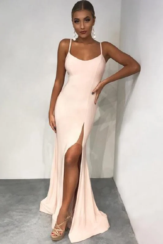 Sparkly sequined party dresses for a glamorous lookMermaid Spaghetti Straps Floor-Length Pearl Pink Prom Dress with Split PSK077 Sparkly sequined party dresses for a glamorous lookMermaid Spaghetti Straps Floor-Length Pearl Pink Prom Dress with Split PSK077