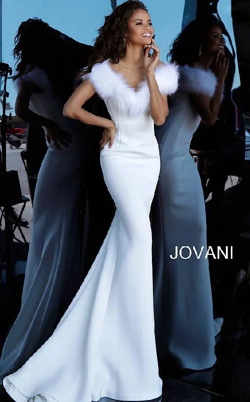 Bodycon dress with a one - shoulder design​Jovani 63884 Long Off Shoulder Evening Mermaid Gown