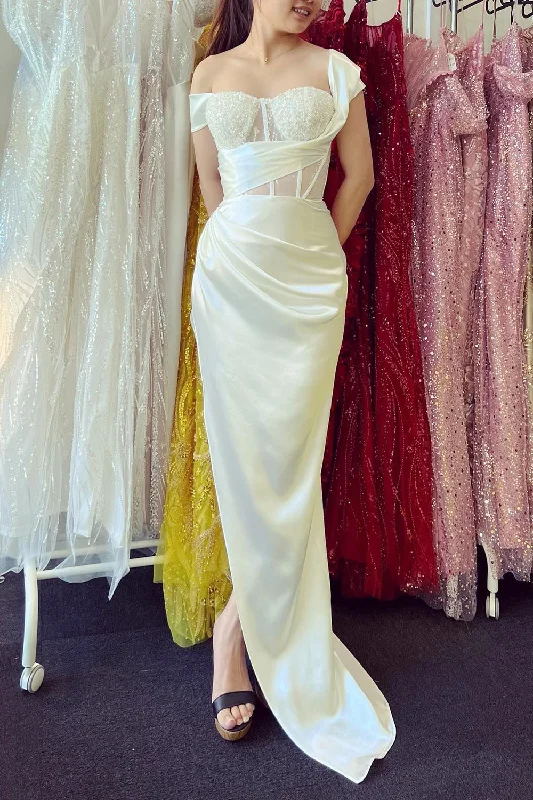 Gothic - style party dresses for a dark and mysterious look​Off The Shoulder Sparkly White Corset Prom Dress