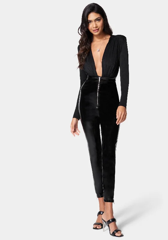Prom dresses with cold - shoulder ruffled sleeves and floral prints for a romantic and fashionable stylePatent Pant Catsuit