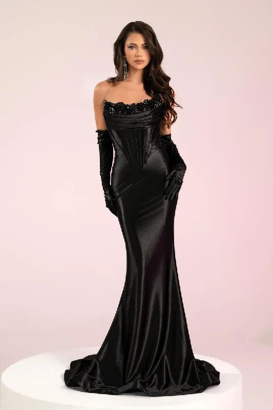 Sleeveless party dresses made of silk for a luxurious feel​Portia and Scarlett Corset Tight Prom Dress PS24410