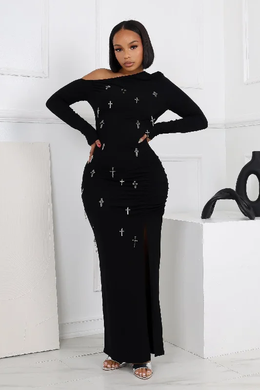 Party dresses with a pom - pom trim for a fun and festive touch​Set Me Free Cross Metal Maxi Dress