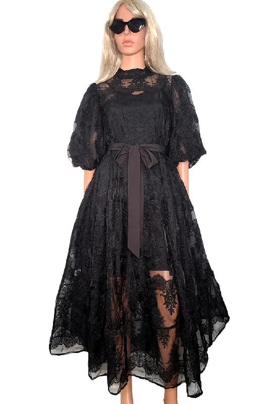 Party dresses with a ruched fabric for a textured and flattering effect​Short Sleeve Wrap Belt Lace Midi Dress